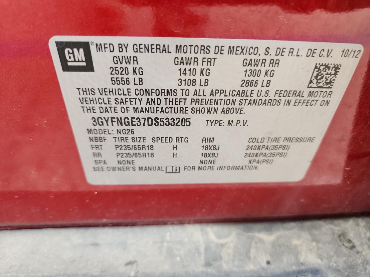 2013 Cadillac Srx Luxury Collection VIN: 3GYFNGE37DS533205 Lot: 70654315