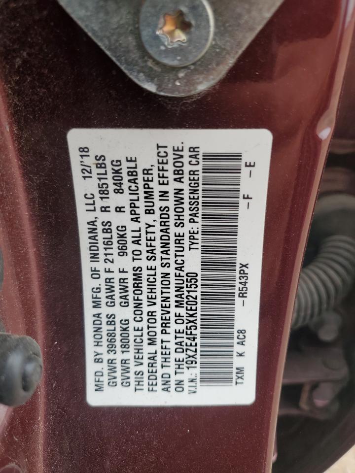 2019 Honda Insight Ex VIN: 19XZE4F5XKE021550 Lot: 69083775