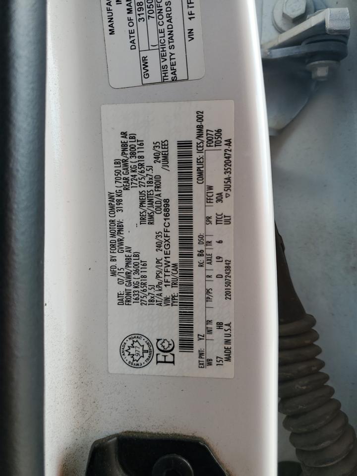 2015 Ford F150 Supercrew VIN: 1FTFW1EGXFFC16898 Lot: 68151715