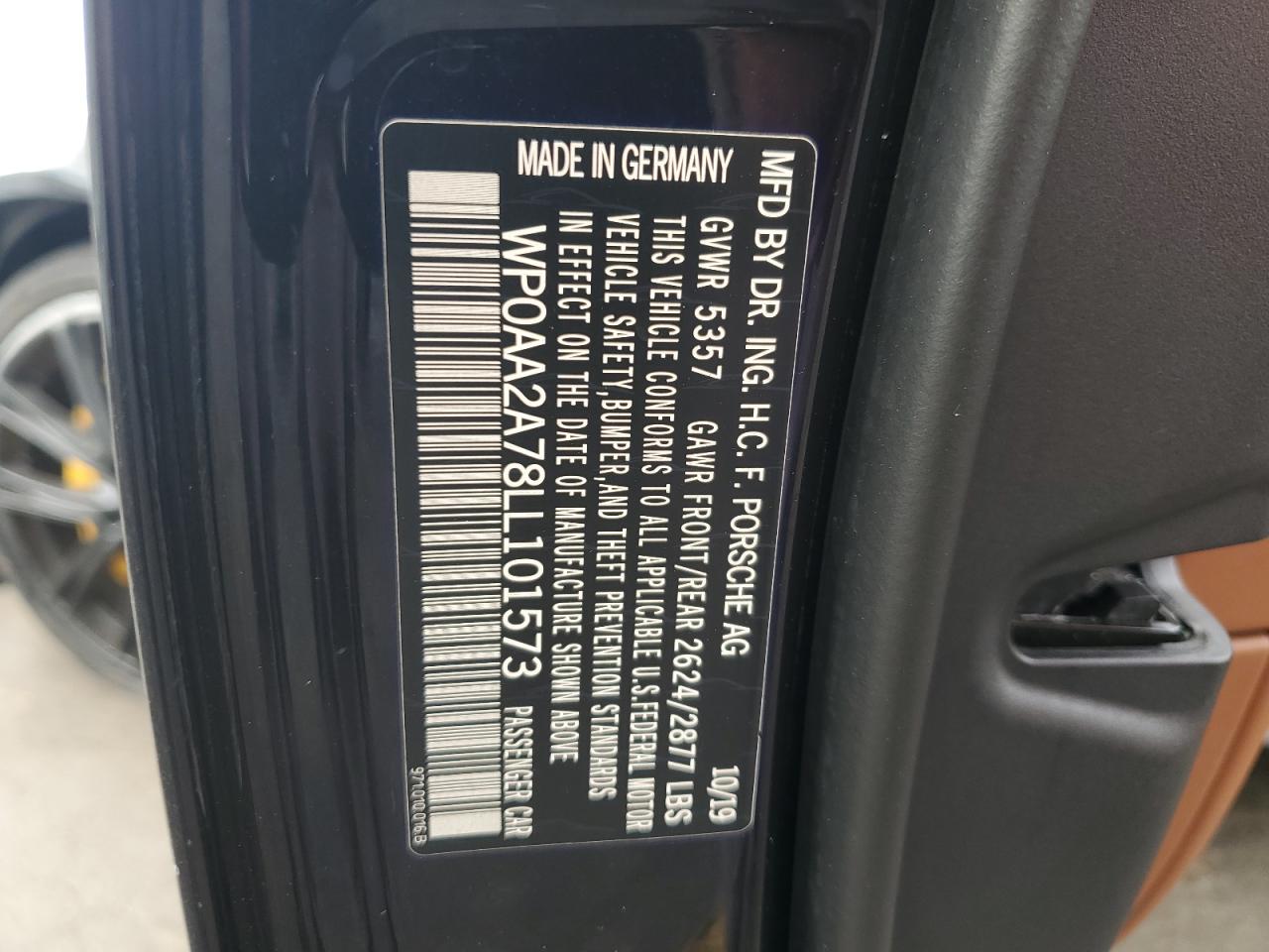 2020 Porsche Panamera Base VIN: WP0AA2A78LL101573 Lot: 67453605