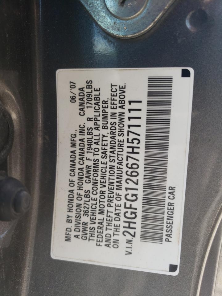 2007 Honda Civic Lx VIN: 2HGFG12667H571111 Lot: 68710655