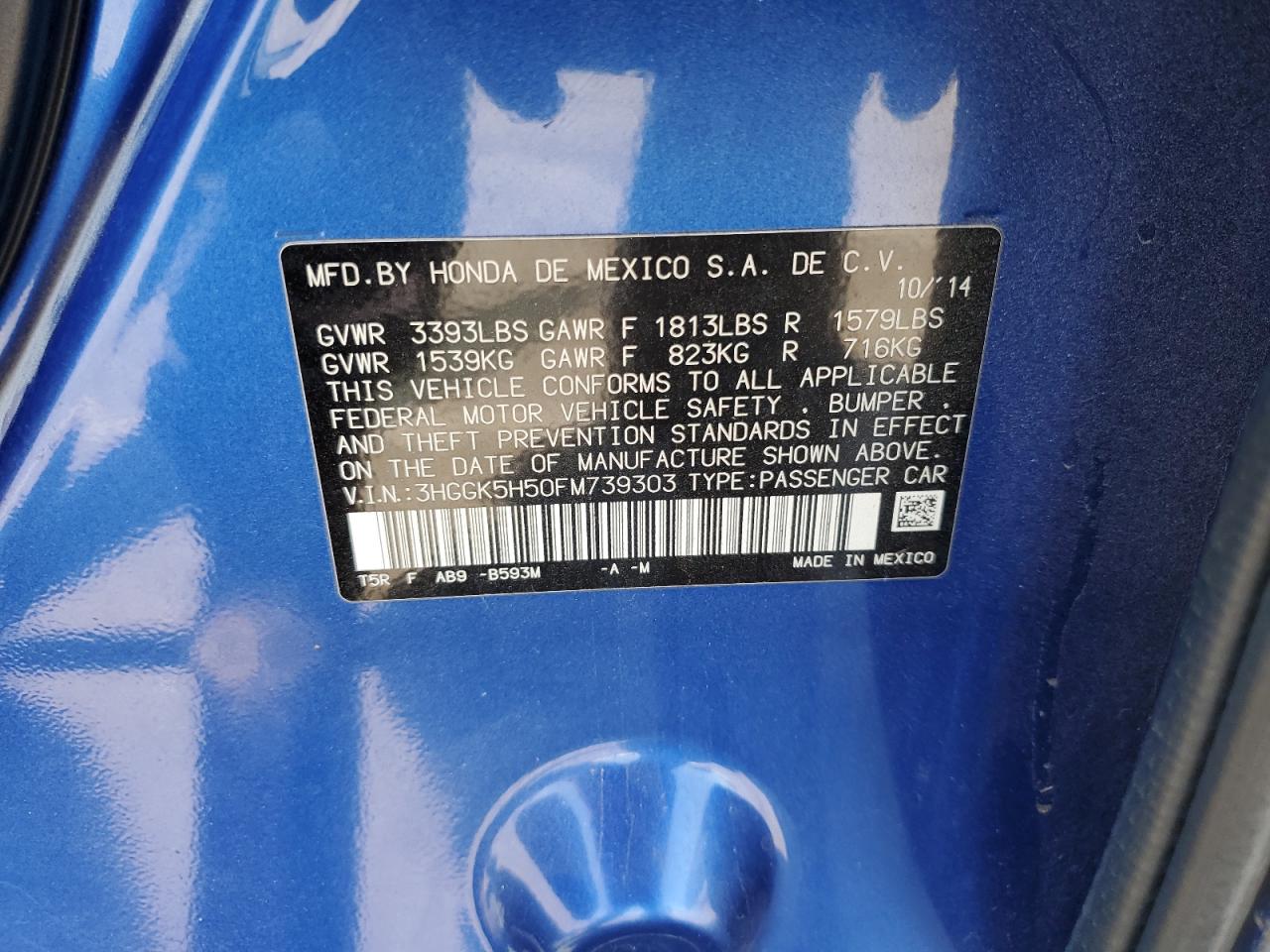 2015 Honda Fit Lx VIN: 3HGGK5H50FM739303 Lot: 69139025