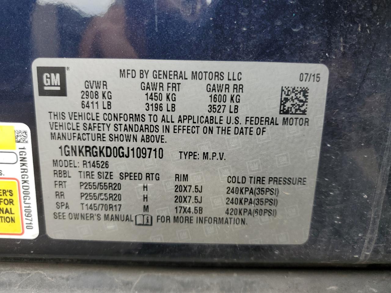 2016 Chevrolet Traverse Lt VIN: 1GNKRGKD0GJ109710 Lot: 97124375