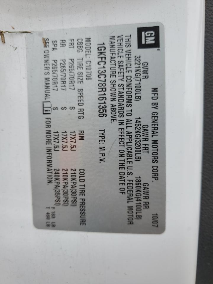 2008 GMC Yukon VIN: 1GKFC13C78R161356 Lot: 70416335