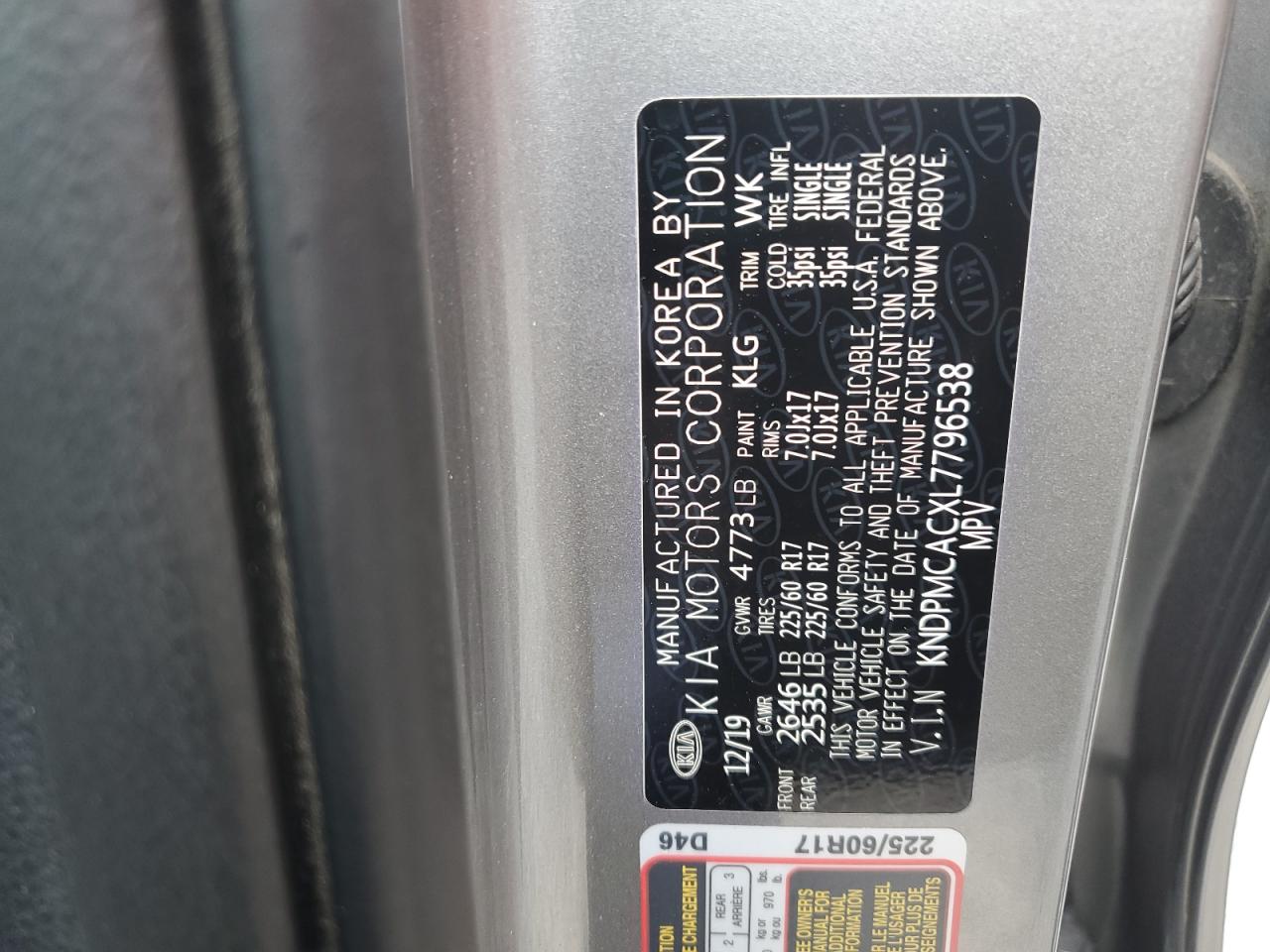 2020 Kia Sportage Lx VIN: KNDPMCACXL7796538 Lot: 69828755