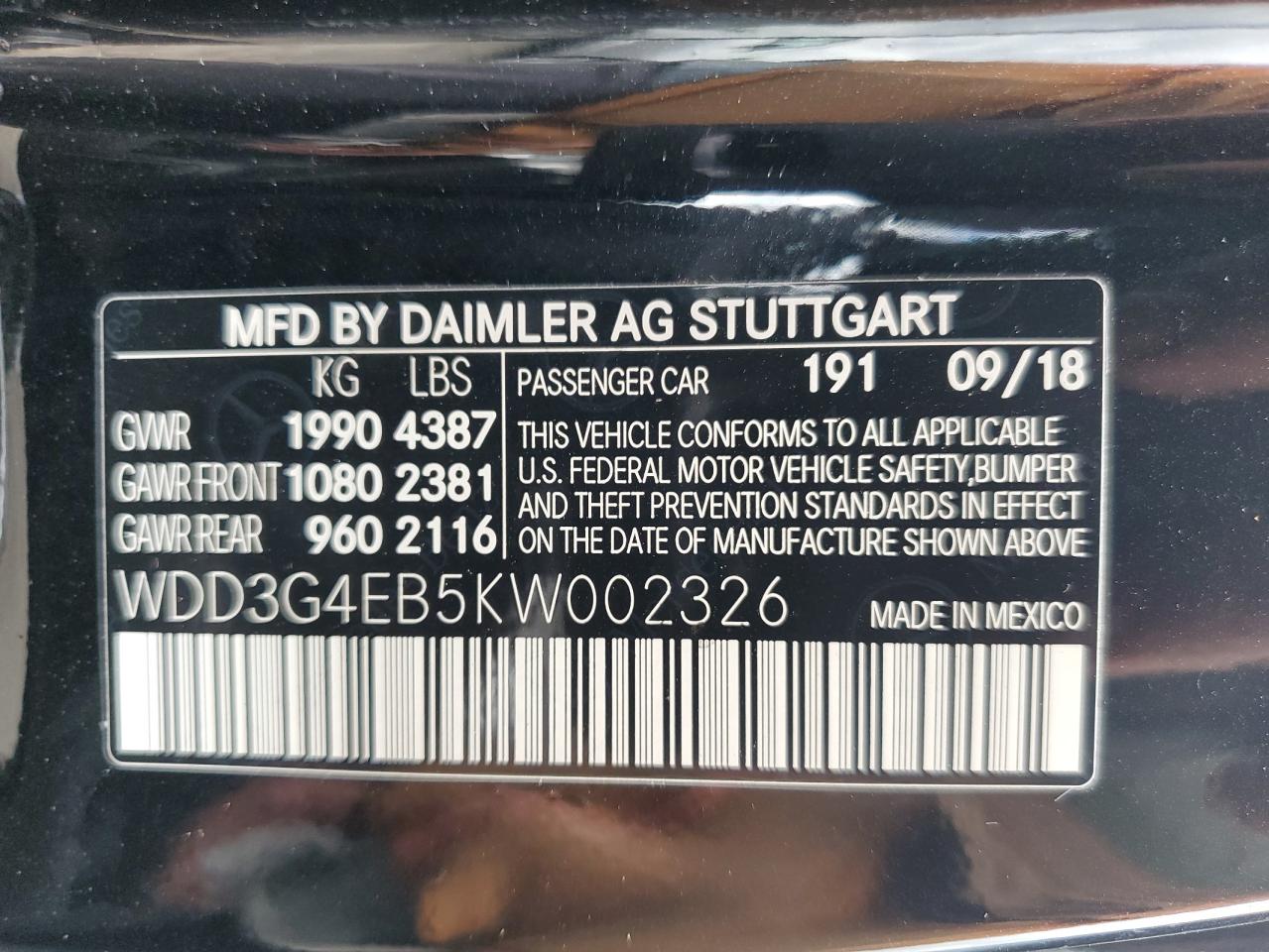 2019 Mercedes-Benz A 220 VIN: WDD3G4EB5KW002326 Lot: 68416795
