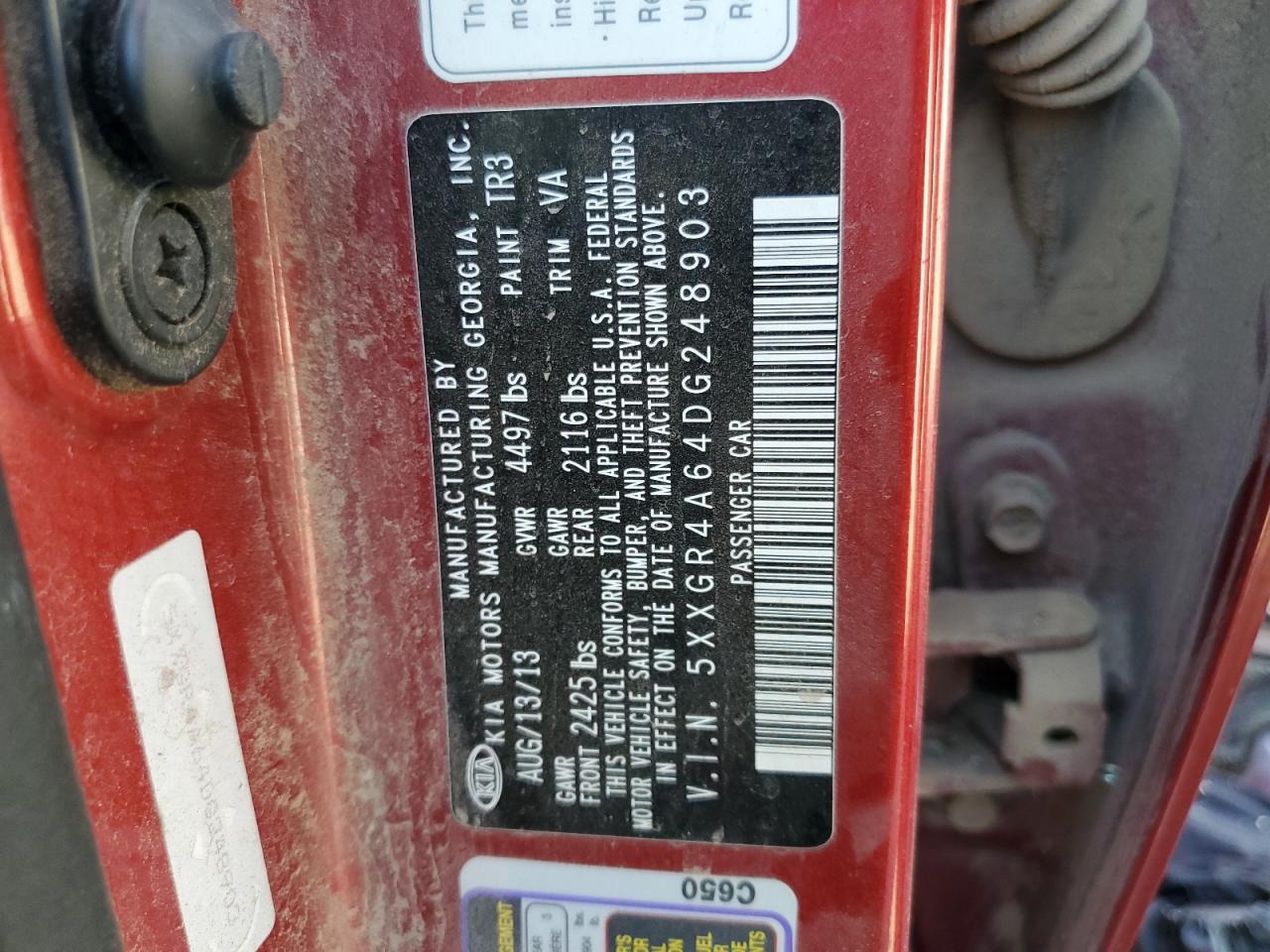 2013 Kia Optima Sx VIN: 5XXGR4A64DG248903 Lot: 70855805