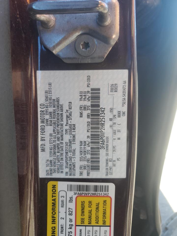 2017 Ford Fusion Sport VIN: 3FA6P0VP2HR251342 Lot: 68140995