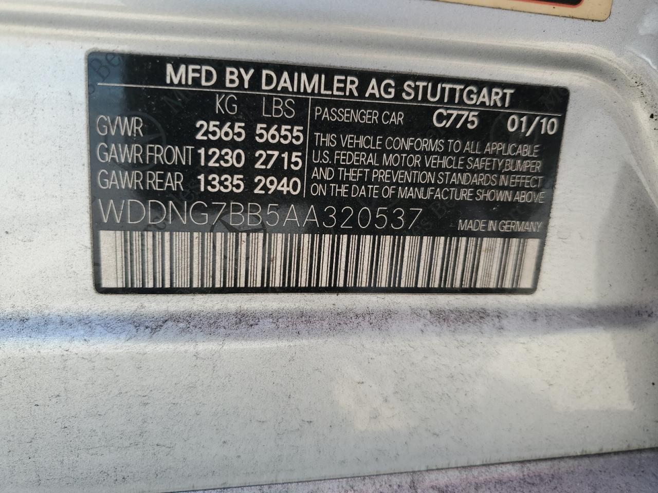 2010 Mercedes-Benz S 550 VIN: WDDNG7BB5AA320537 Lot: 69369045