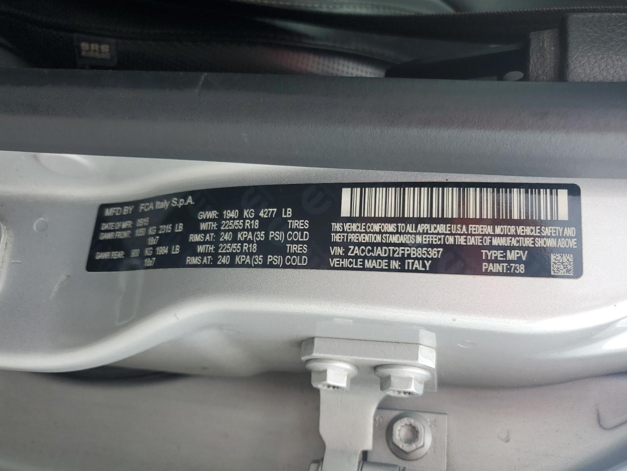 2015 Jeep Renegade Limited VIN: ZACCJADT2FPB85367 Lot: 69791475