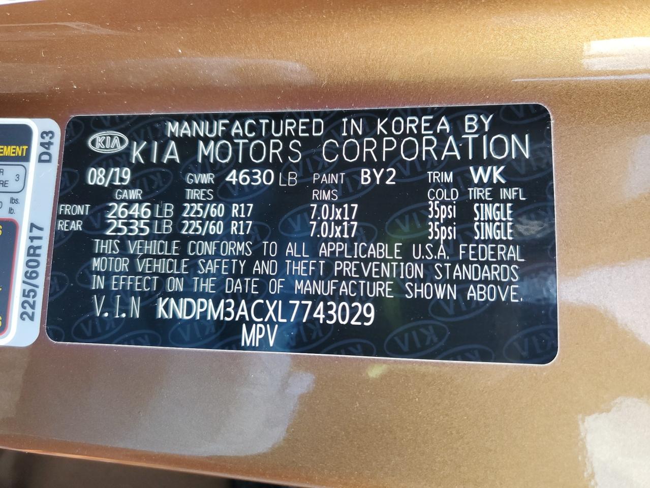 2020 Kia Sportage Lx VIN: KNDPM3ACXL7743029 Lot: 67563345