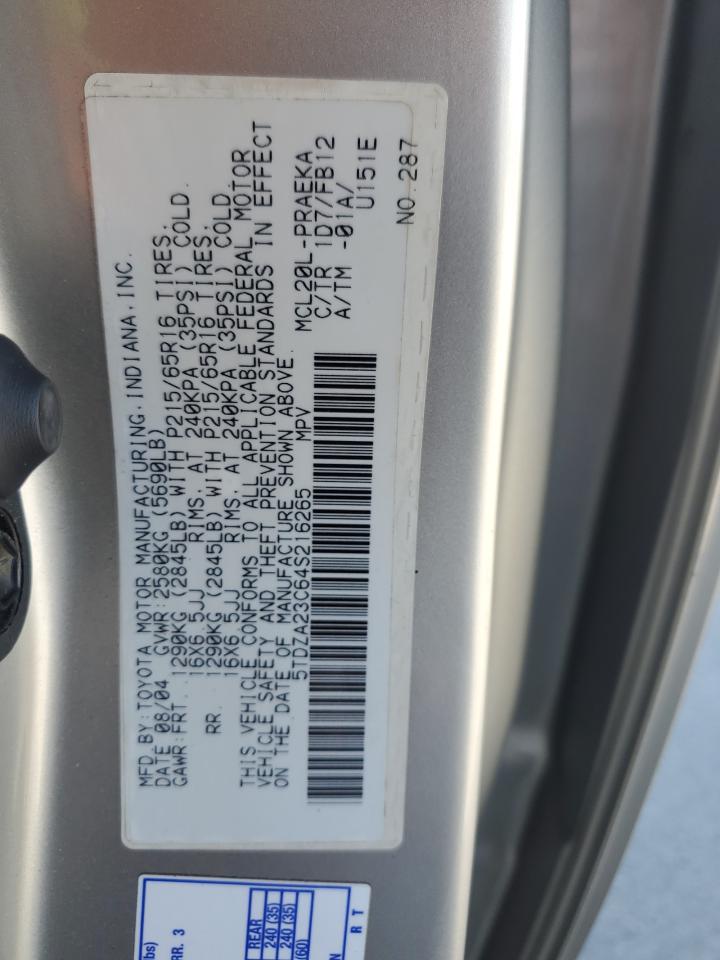 2004 Toyota Sienna Ce VIN: 5TDZA23C64S216265 Lot: 69948135