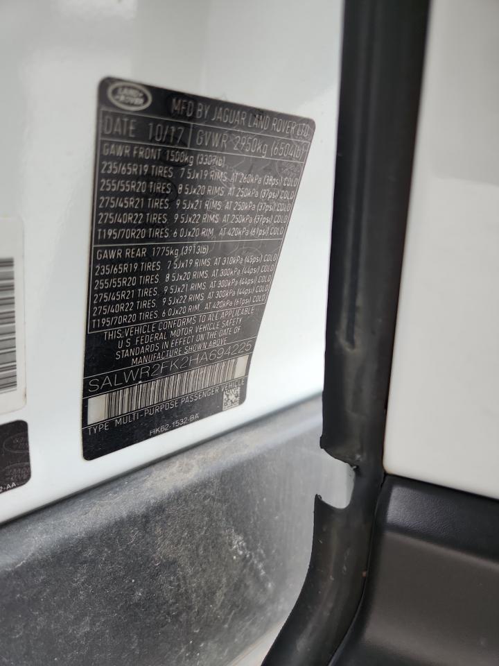 2017 Land Rover Range Rover Sport Hse VIN: SALWR2FK2HA694225 Lot: 67391775