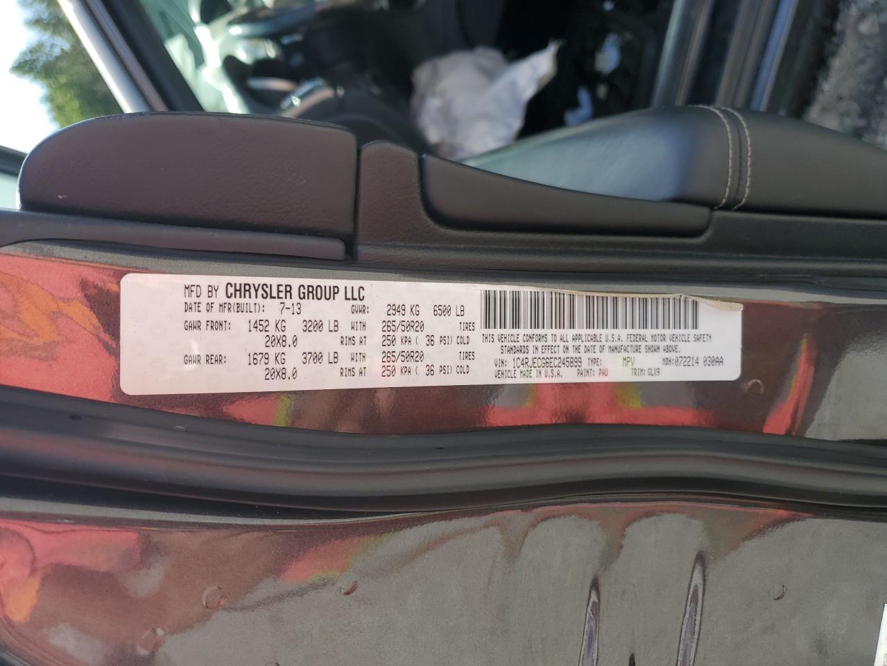 2014 Jeep Grand Cherokee Overland VIN: 1C4RJECG6EC245899 Lot: 70050465