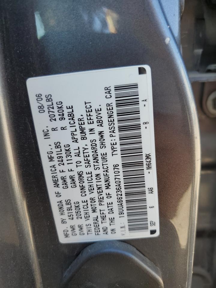 2006 Acura 3.2Tl VIN: 19UUA66236A071076 Lot: 68467685