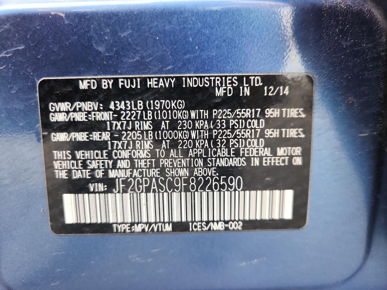 2015 Subaru Xv Crosstrek Sport Limited VIN: JF2GPASC9F8226590 Lot: 69147045