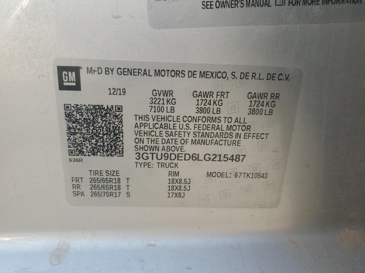 2020 GMC Sierra K1500 Slt VIN: 3GTU9DED6LG215487 Lot: 67585335