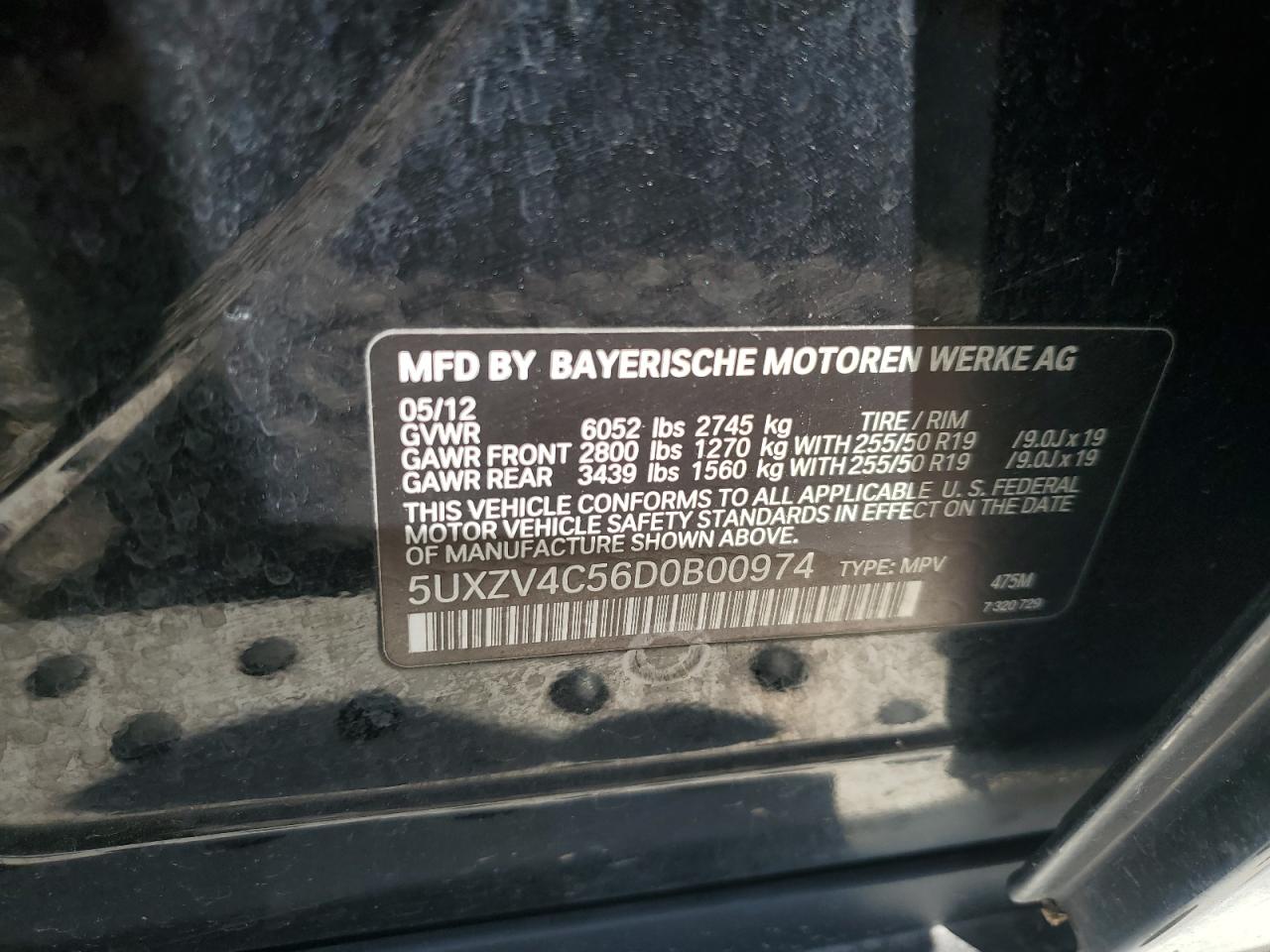 2013 BMW X5 xDrive35I VIN: 5UXZV4C56D0B00974 Lot: 69271285