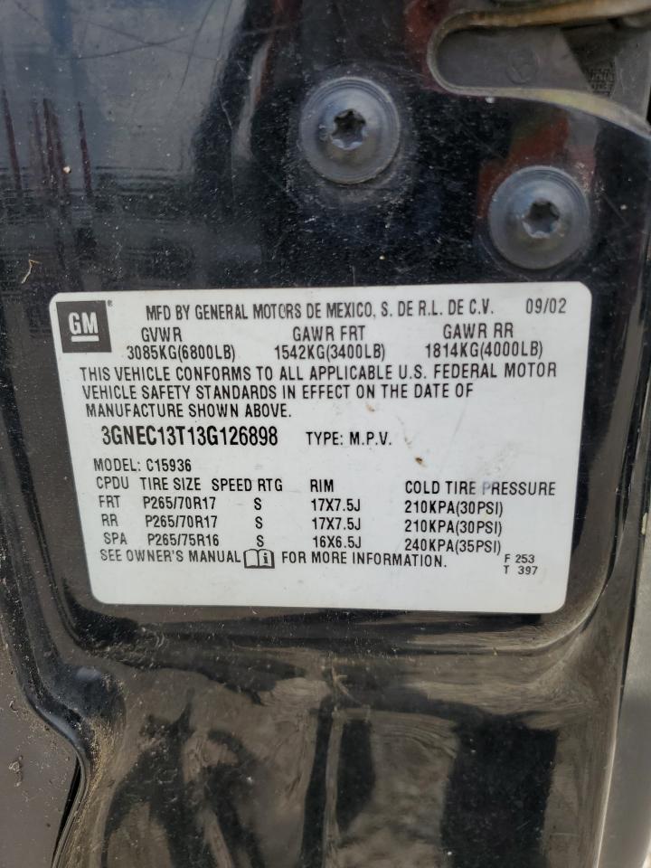 2003 Chevrolet Avalanche C1500 VIN: 3GNEC13T13G126898 Lot: 67583715