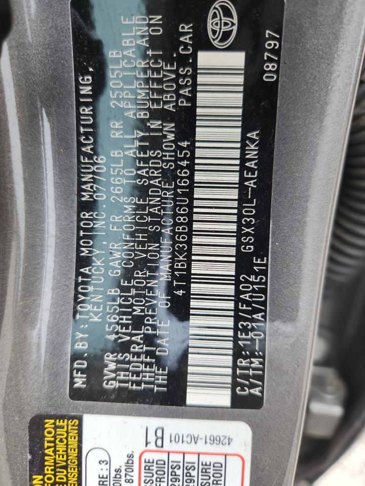 2006 Toyota Avalon Xl VIN: 4T1BK36B86U166454 Lot: 66705155