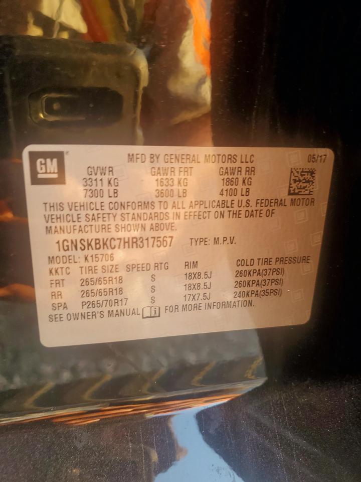 2017 Chevrolet Tahoe K1500 Lt VIN: 1GNSKBKC7HR317567 Lot: 69034435