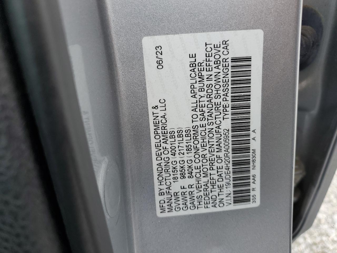 2024 Acura Integra VIN: 19UDE4H20RA005952 Lot: 66911105
