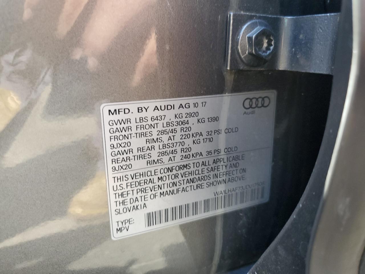 2018 Audi Q7 Premium Plus VIN: WA1LHAF73JD017508 Lot: 69151505