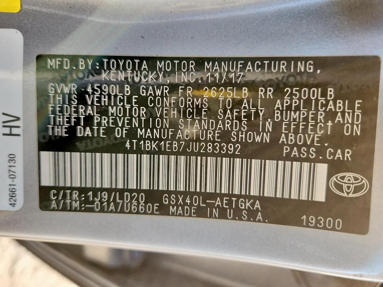 2018 Toyota Avalon Xle VIN: 4T1BK1EB7JU283392 Lot: 70314035