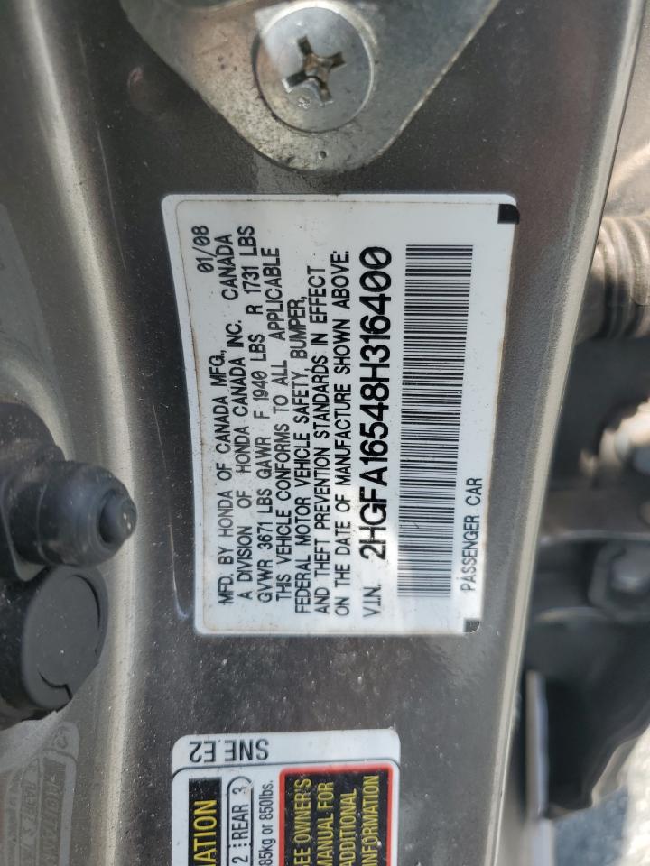 2008 Honda Civic Lx VIN: 2HGFA16548H316400 Lot: 70220985