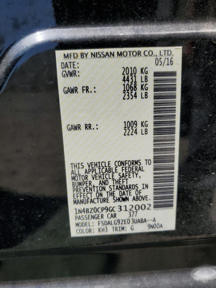 2016 Nissan Leaf Sv VIN: 1N4BZ0CP9GC312002 Lot: 70506085