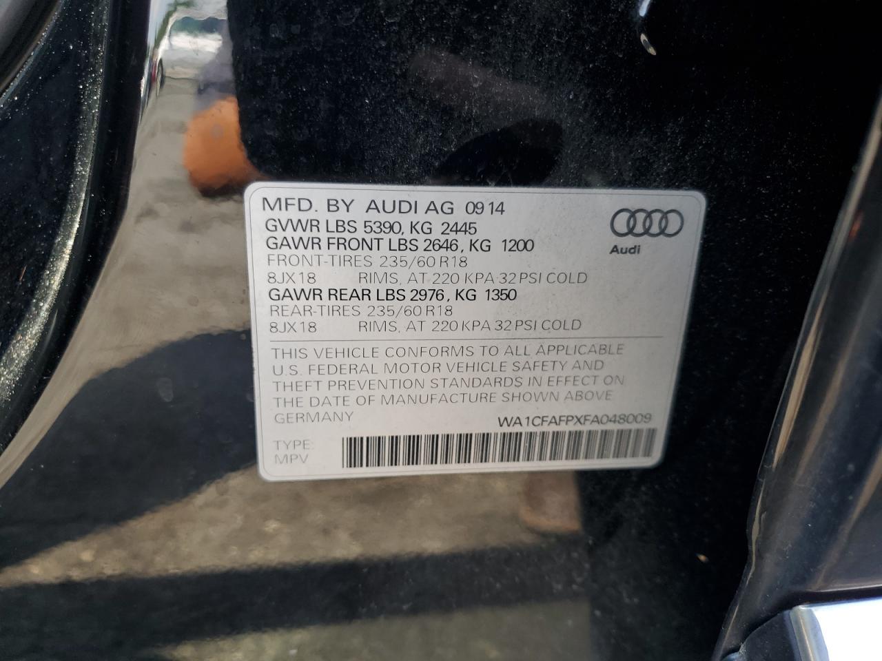 2015 Audi Q5 Premium VIN: WA1CFAFPXFA048009 Lot: 67921155