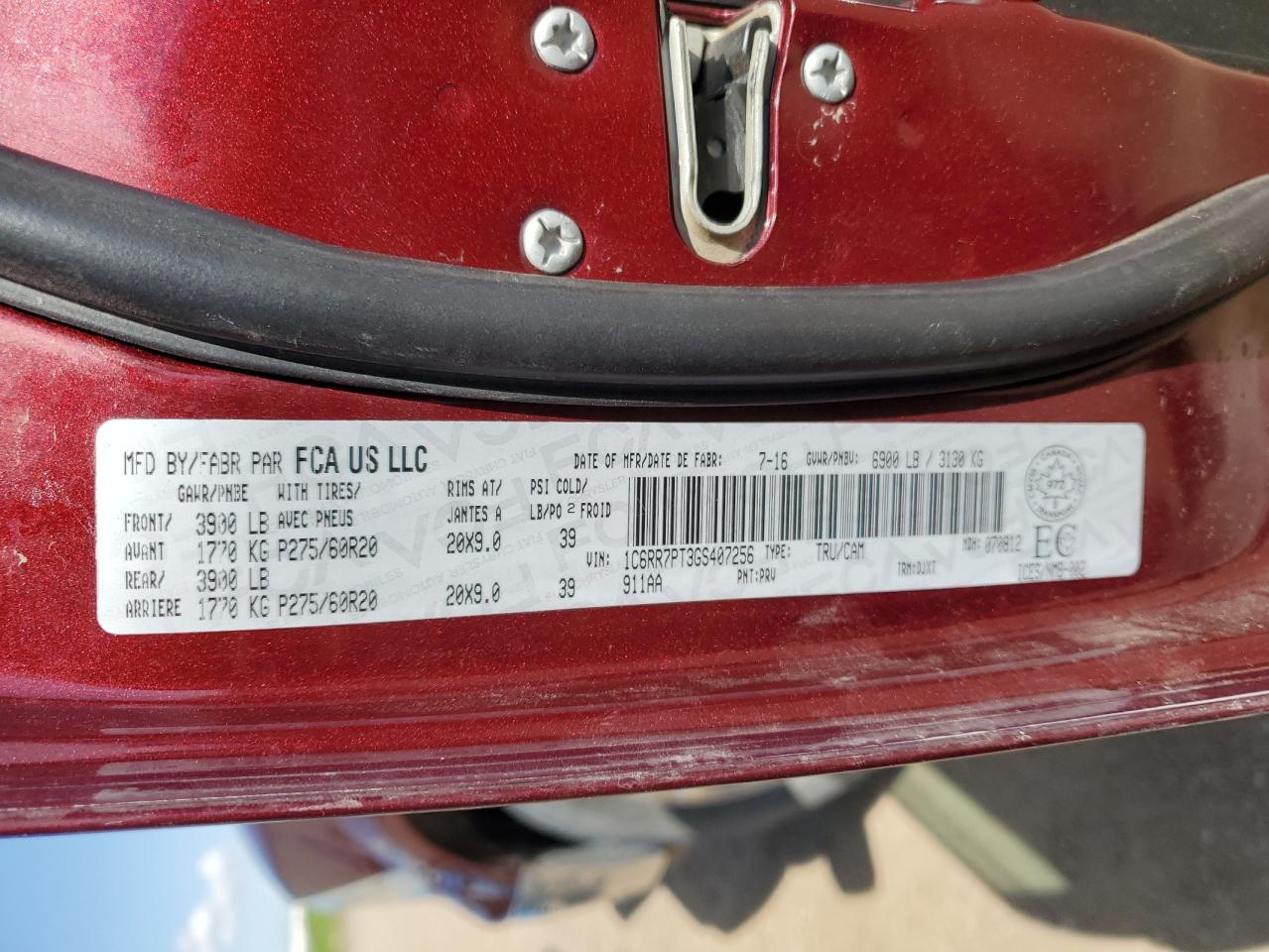 2016 Ram 1500 Longhorn VIN: 1C6RR7PT3GS407256 Lot: 69485325