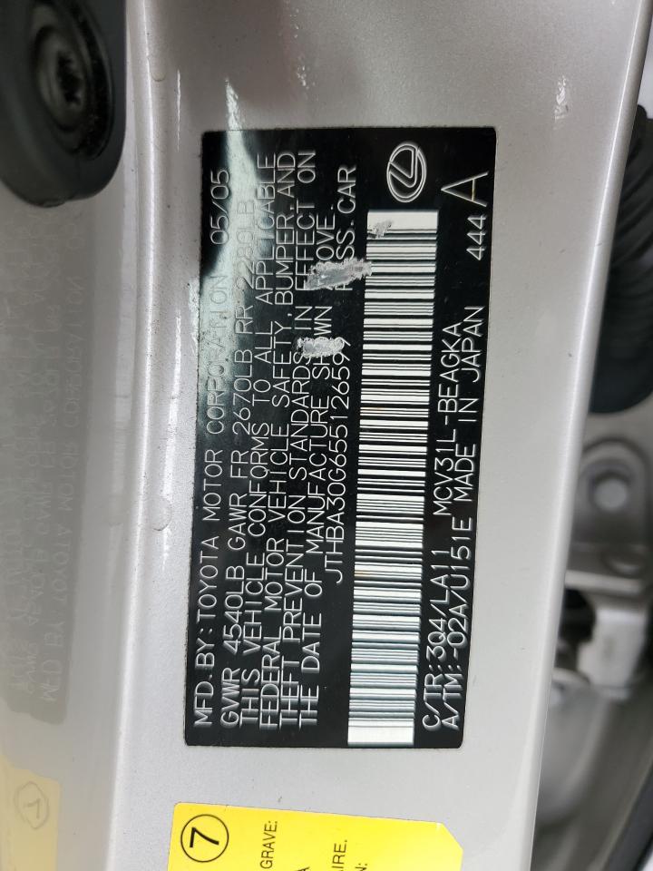 2005 Lexus Es 330 VIN: JTHBA30G655126599 Lot: 68140445