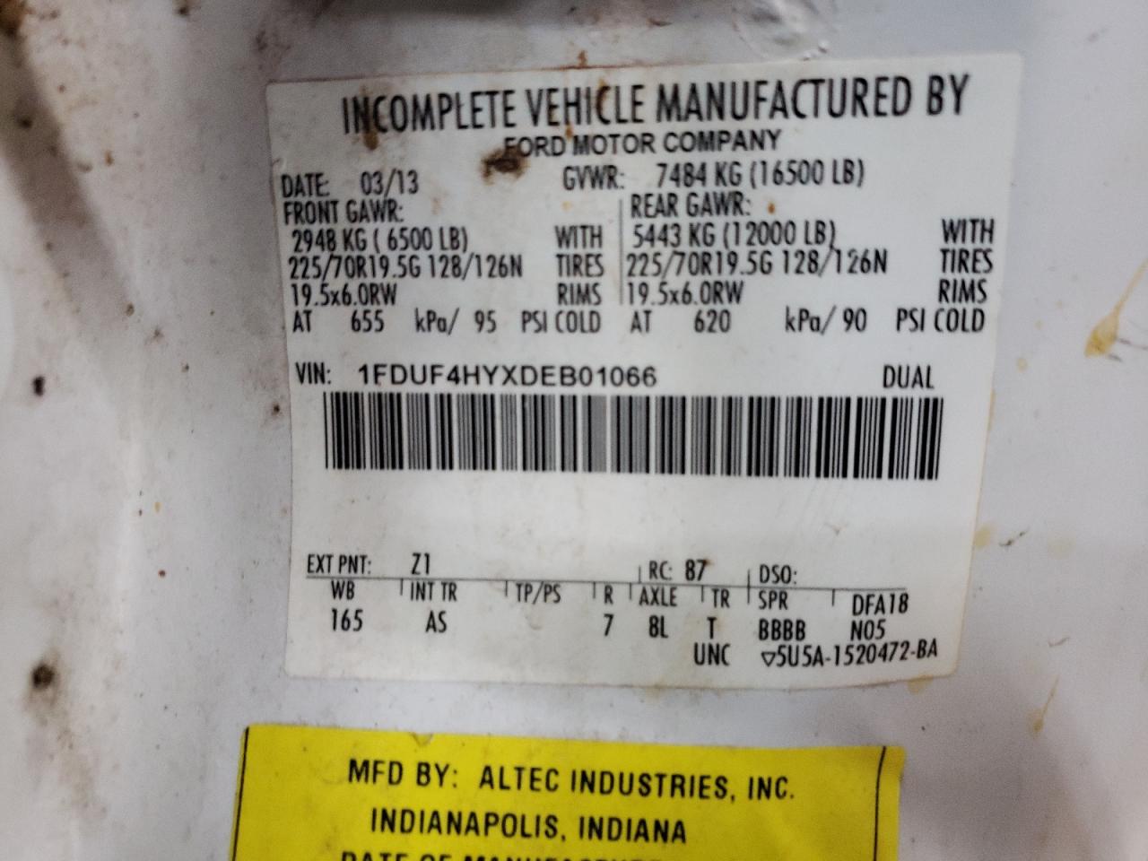 2013 Ford F450 Super Duty VIN: 1FDUF4HYXDEB01066 Lot: 66339165