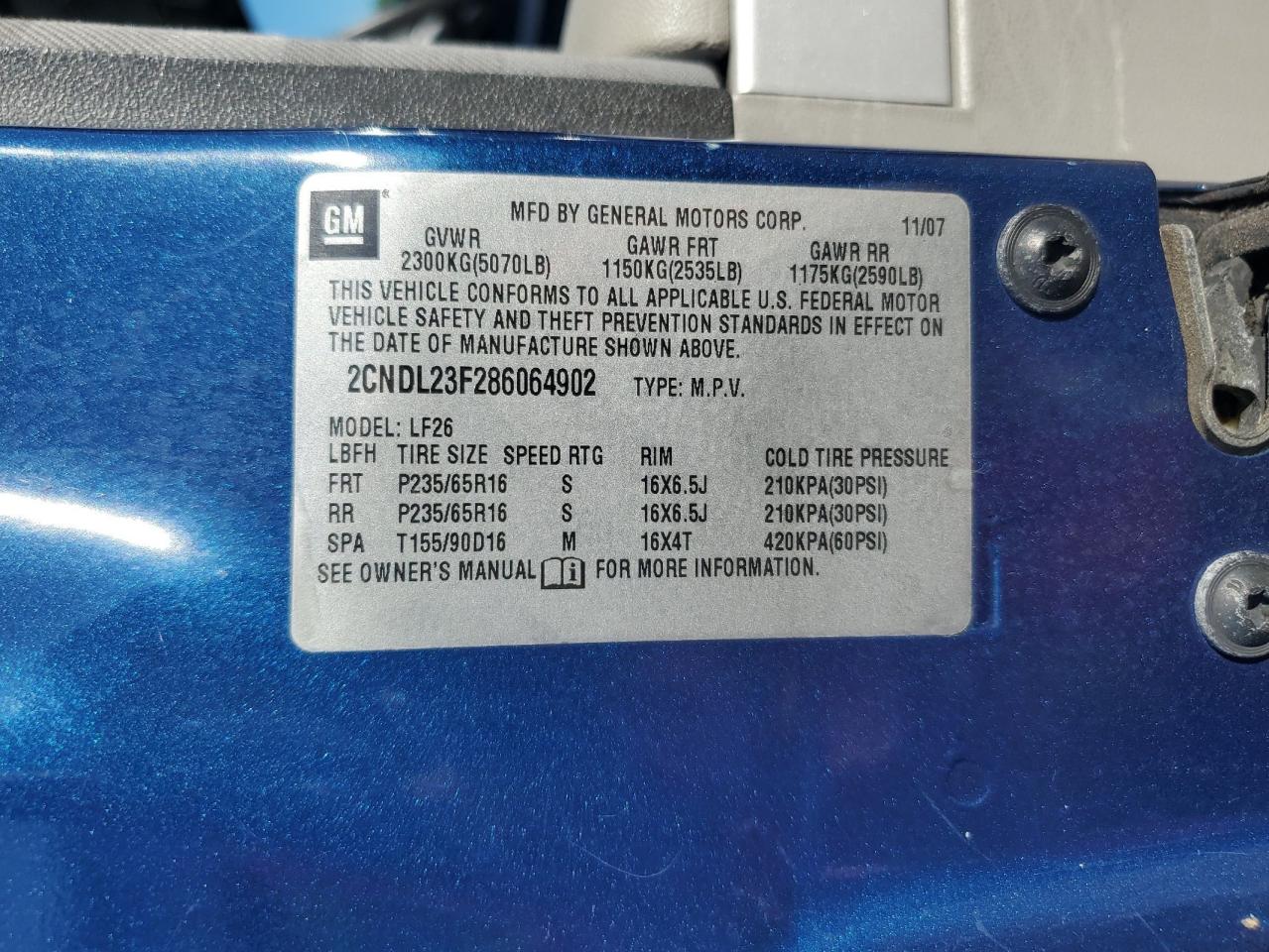 2008 Chevrolet Equinox Ls VIN: 2CNDL23F286064902 Lot: 70174145