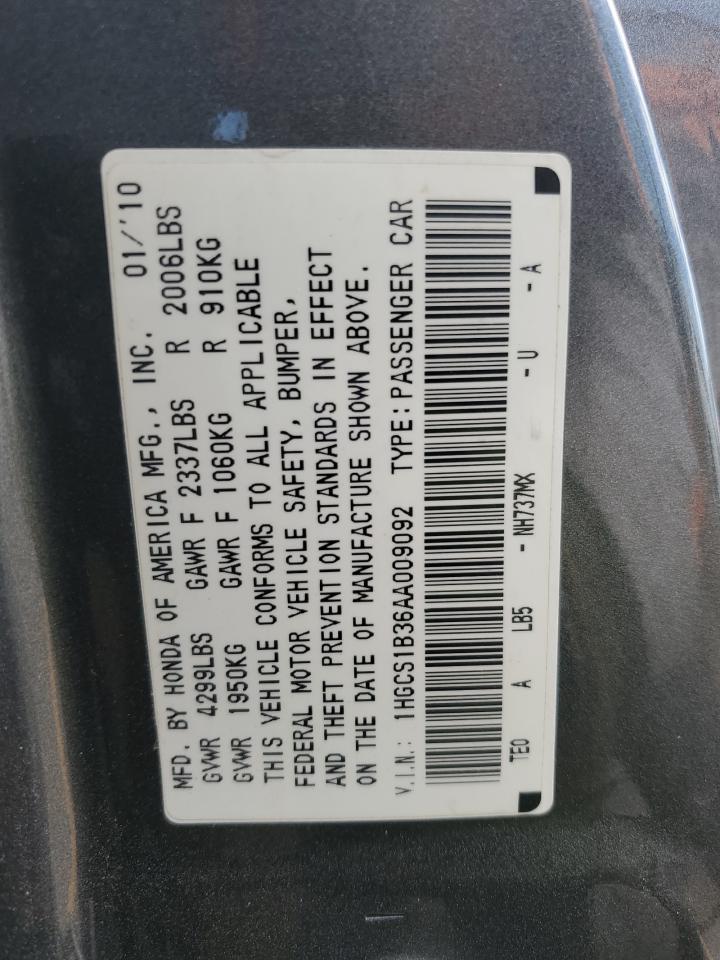 2010 Honda Accord Lx VIN: 1HGCS1B36AA009092 Lot: 70026555