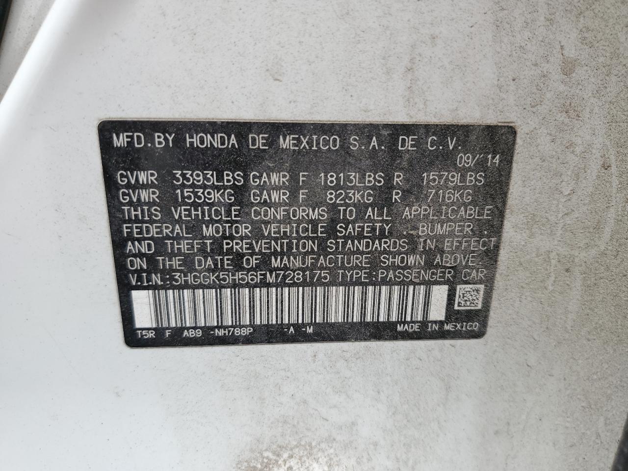 2015 Honda Fit Lx VIN: 3HGGK5H56FM728175 Lot: 67636665
