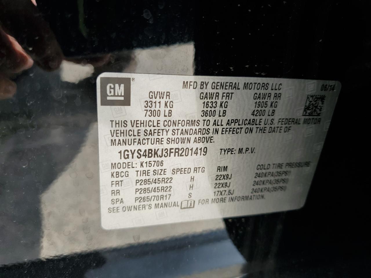 2015 Cadillac Escalade Luxury VIN: 1GYS4BKJ3FR201419 Lot: 67530115