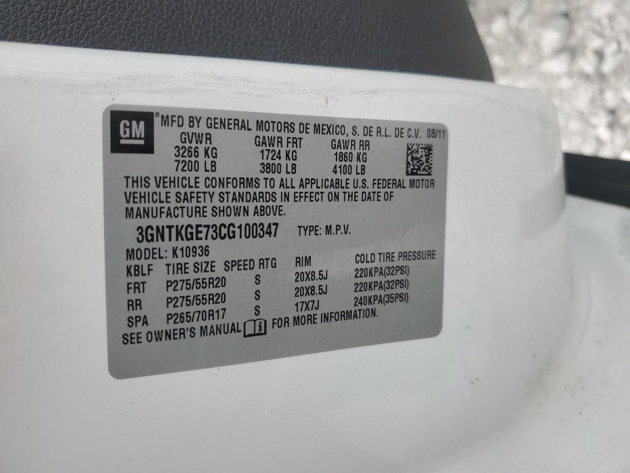 2012 Chevrolet Avalanche Ltz VIN: 3GNTKGE73CG100347 Lot: 70826565