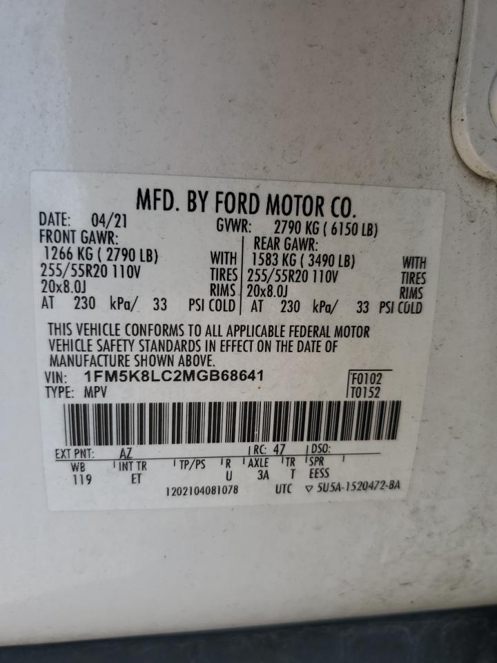 2021 Ford Explorer King Ranch VIN: 1FM5K8LC2MGB68641 Lot: 69245725