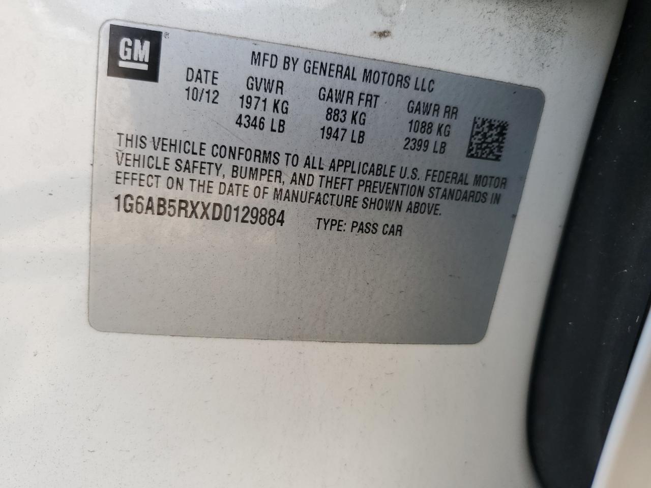 2013 Cadillac Ats Luxury VIN: 1G6AB5RXXD0129884 Lot: 70575465