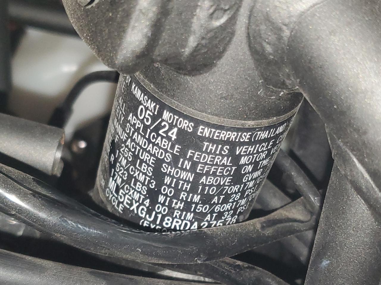 2024 Kawasaki Ex500 A VIN: ML5EXGJ18RDA27578 Lot: 69659115