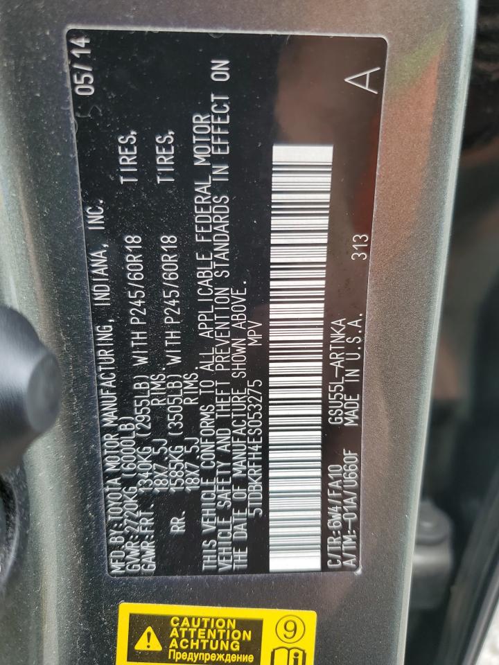 2014 Toyota Highlander Le VIN: 5TDBKRFH4ES053275 Lot: 67632765