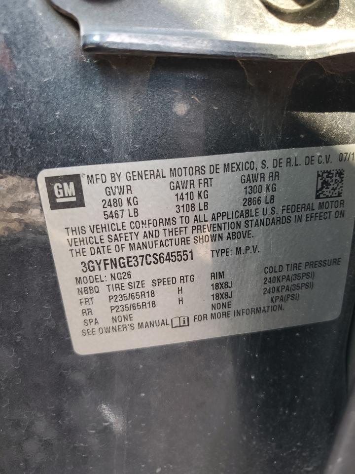 2012 Cadillac Srx VIN: 3GYFNGE37CS645551 Lot: 68685165