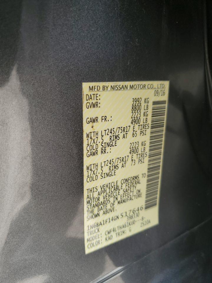 2016 Nissan Titan Xd S VIN: 1N6BA1F14GN517646 Lot: 68218915