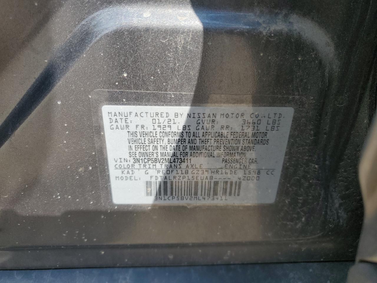 2021 Nissan Kicks S VIN: 3N1CP5BV2ML473411 Lot: 69652295