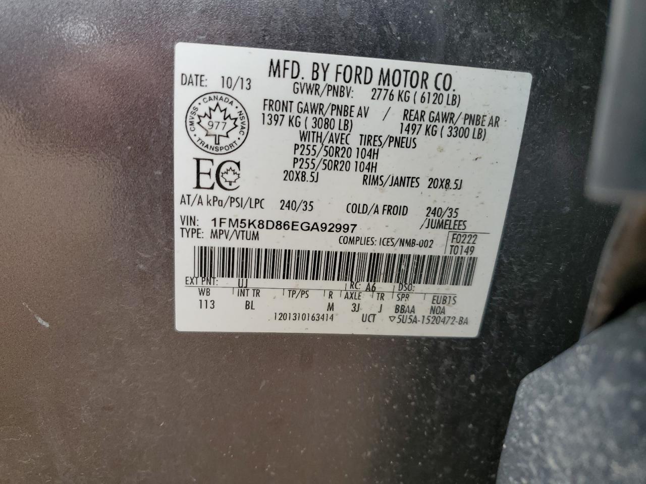 2014 Ford Explorer Xlt VIN: 1FM5K8D86EGA92997 Lot: 69094545