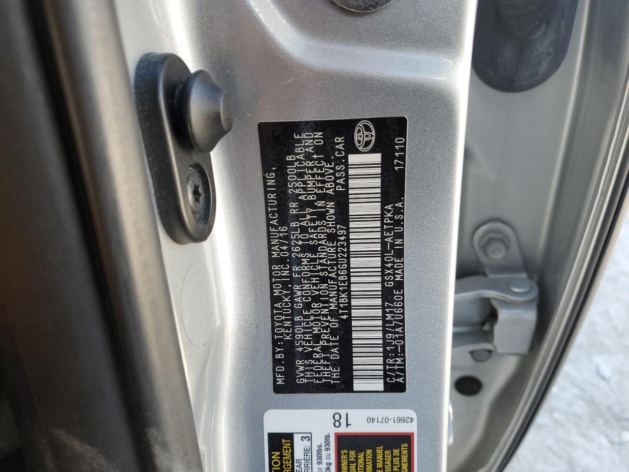 2016 Toyota Avalon Xle VIN: 4T1BK1EB6GU223497 Lot: 70359055