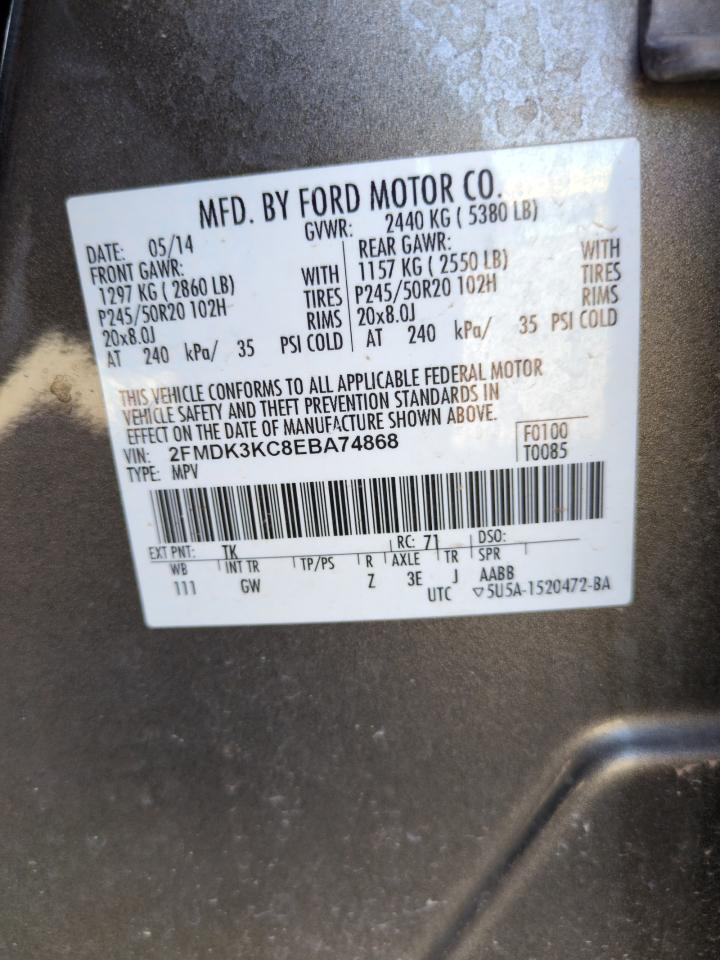 2014 Ford Edge Limited VIN: 2FMDK3KC8EBA74868 Lot: 67263765