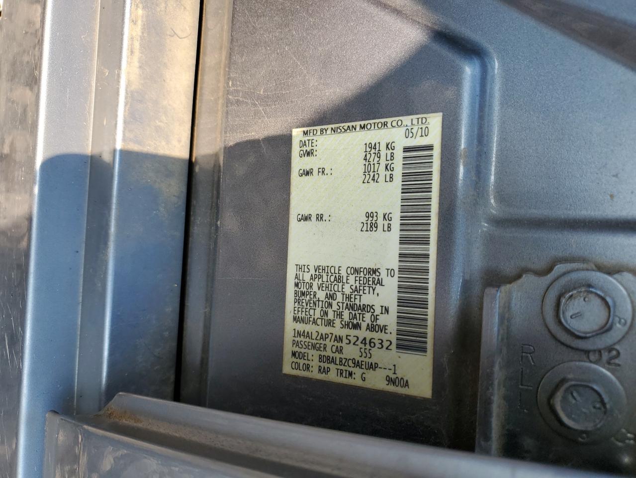 2010 Nissan Altima Base VIN: 1N4AL2AP7AN524632 Lot: 68202825